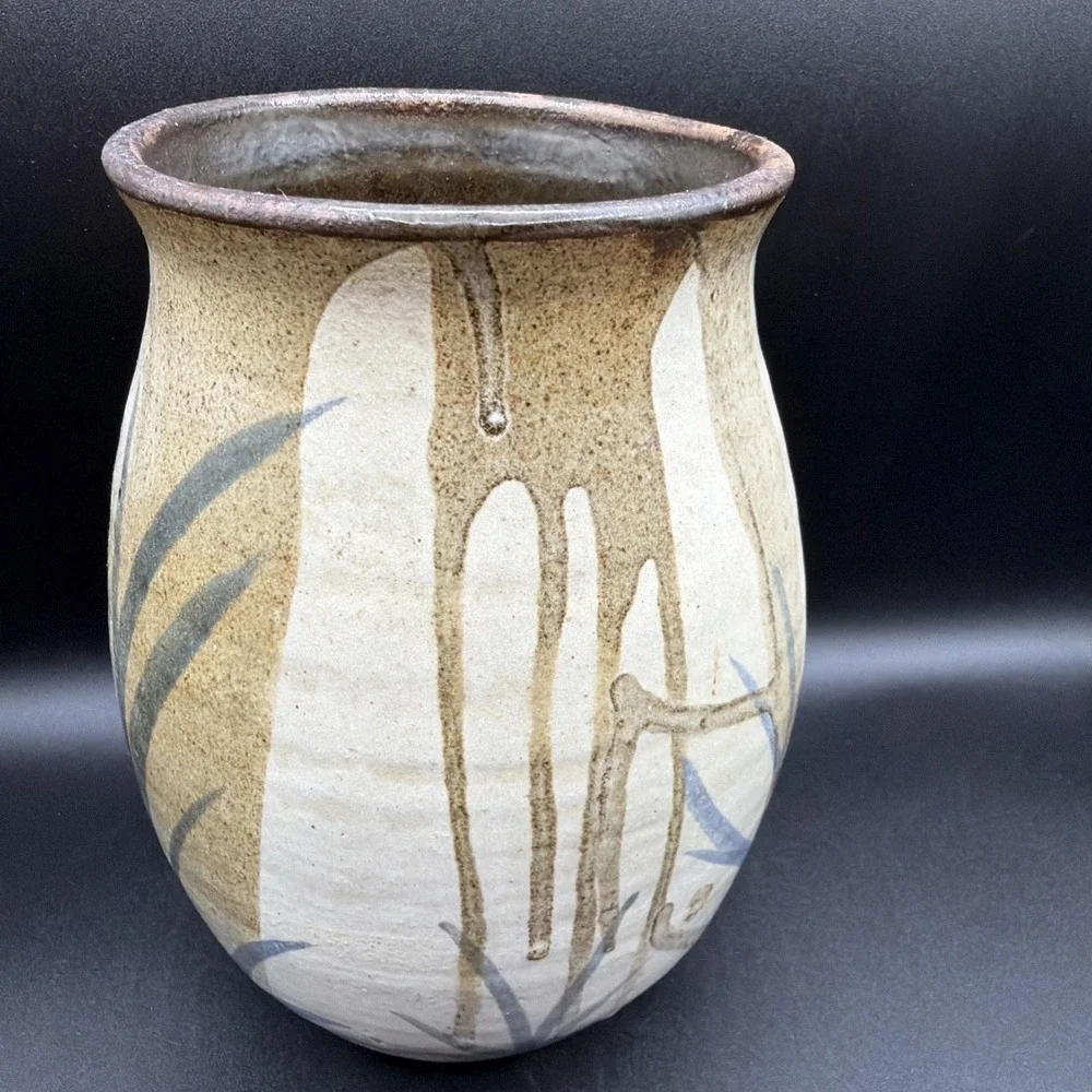 VTG Studio Art Pottery Vase Blue Abstract Signed Craig Norwood 8.5